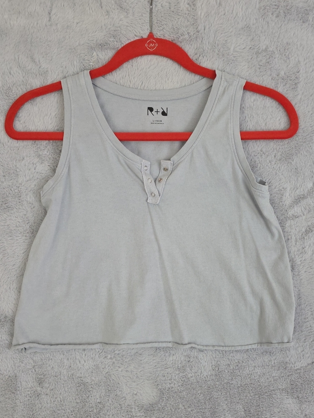 *R+D Gray Cropped Henley Tank Top Snap Front Sleeveless Women's Large 12-14 - Picture 4 of 9